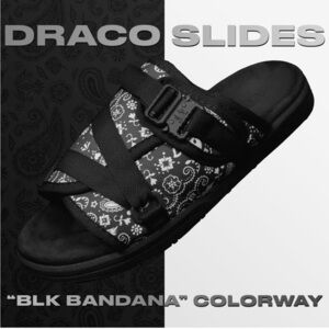 Draco Slides Bandana Mens 11/12 Black White Adjustable Strap Comfort Casual Luxe